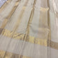 Handwoven Warm Ivory Pure Silk Kanchipuram Rettapet saree with bird and Kodi vine zari border