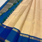 Warm Ivory Handwoven Pure Silk Kanjivaram Saree with Zari Kattam and Peacock Blue-Green Shot Border