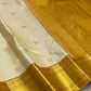 Warm Ivory Handwoven Pure Silk Kanchipuram Saree with Bavanji Border and Mayil Chakram, body and border detail