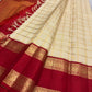 Warm Ivory Handwoven Pure Silk Kanjipuram Saree with Zari Kattam and Pillar-Box Red Border