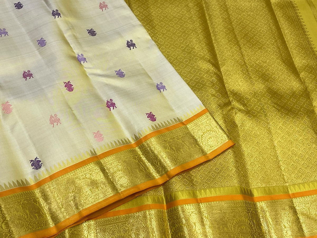 Warm Ivory Pure Silk Kanjipuram saree - Idam Living