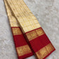 Warm Ivory Handwoven Pure Silk Kanjipuram Saree with Zari Kattam and Pillar-Box Red Border