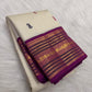 Warm Ivory Pure Silk Kanchipuram Varisaipet Saree with Vadamalli Purple Border