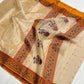 Warm Ivory Handwoven Chanderi Saree in Katan Silk with Maroon Floral Border