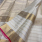 Close view of traditional Mayil zari motifs woven across Warm Ivory Kanjivaram silk.