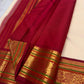 Warm Ivory Handwoven Pure Silk Kanchipuram Saree with Deep Crimson Varisaipet Border