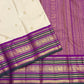 Warm Ivory Pure Silk Kanjivaram Korvai saree with broad Royal Purple zari border