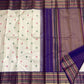 Warm Ivory Pure Silk Kanjivaram Varisaipet saree with Royal Purple broad border