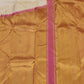Ivory Kanchipuram silk Ettukol saree with broad antique-gold border and pink triangular edging.