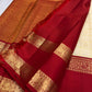 Warm Ivory Handwoven Pure Silk Kanjipuram Saree with Zari Kattam and Pillar-Box Red Border