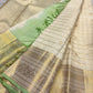 Close view of Mint Green Kanchipuram border with Peacock motifs, Vanki Pettu and richly woven metallic zari registers.
