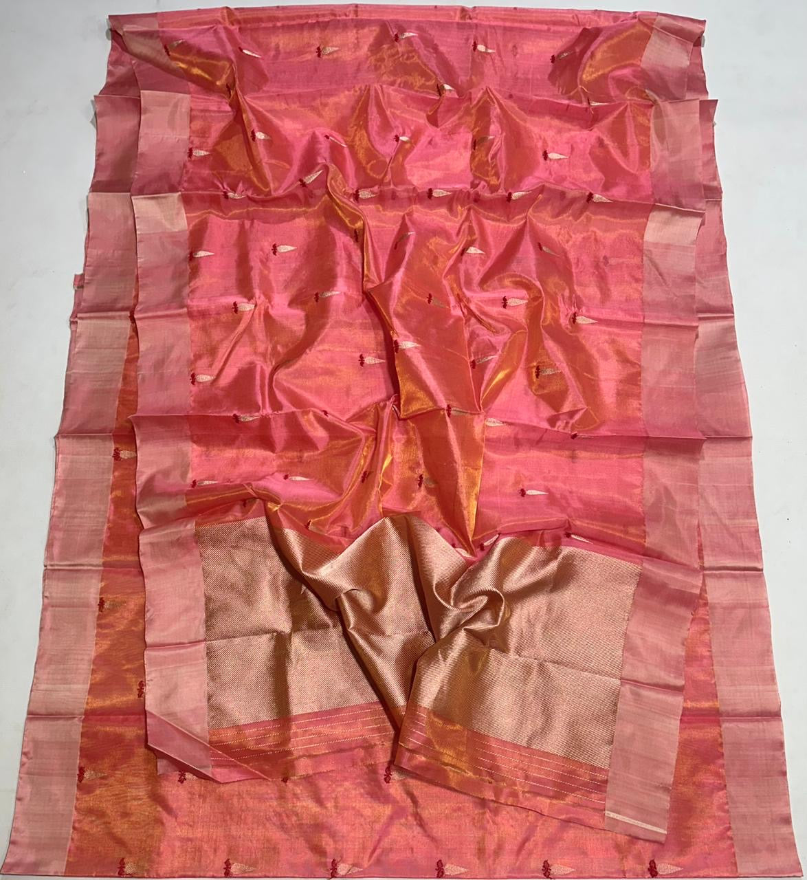 Border detail of Peach Ember Pure Silk Chanderi Saree