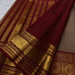 Warm Sand Beige Pure Silk KanchiPattu Zari Kattam Saree - maroon heritage border detail