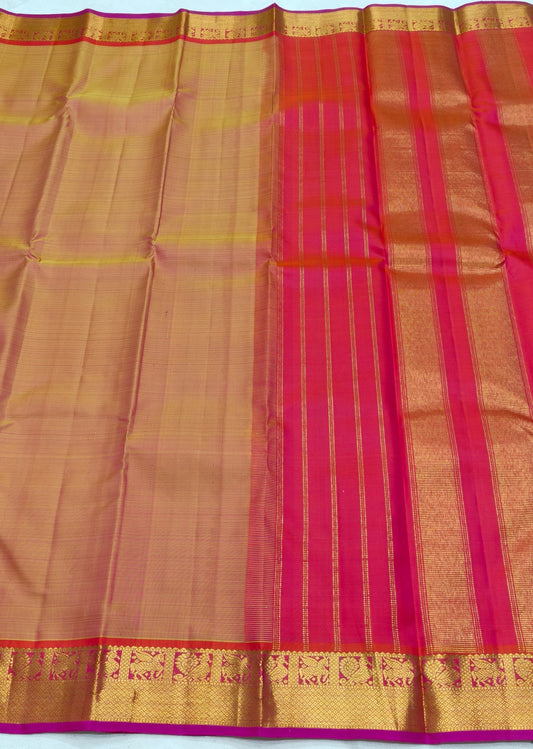 Warm sandal gold pure silk Kanchipuram saree with small korvai border – USA