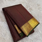 Burgundy deep coffee brown Zari Kattam pure silk Kanjeevaram saree with antique gold zari border — full overview, Idam Living