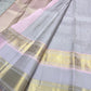 Misty Lavender-Grey Handwoven Pure Silk Kanchipuram Saree with Blush-Pink Rettapet Border and Gold Zari Buttas