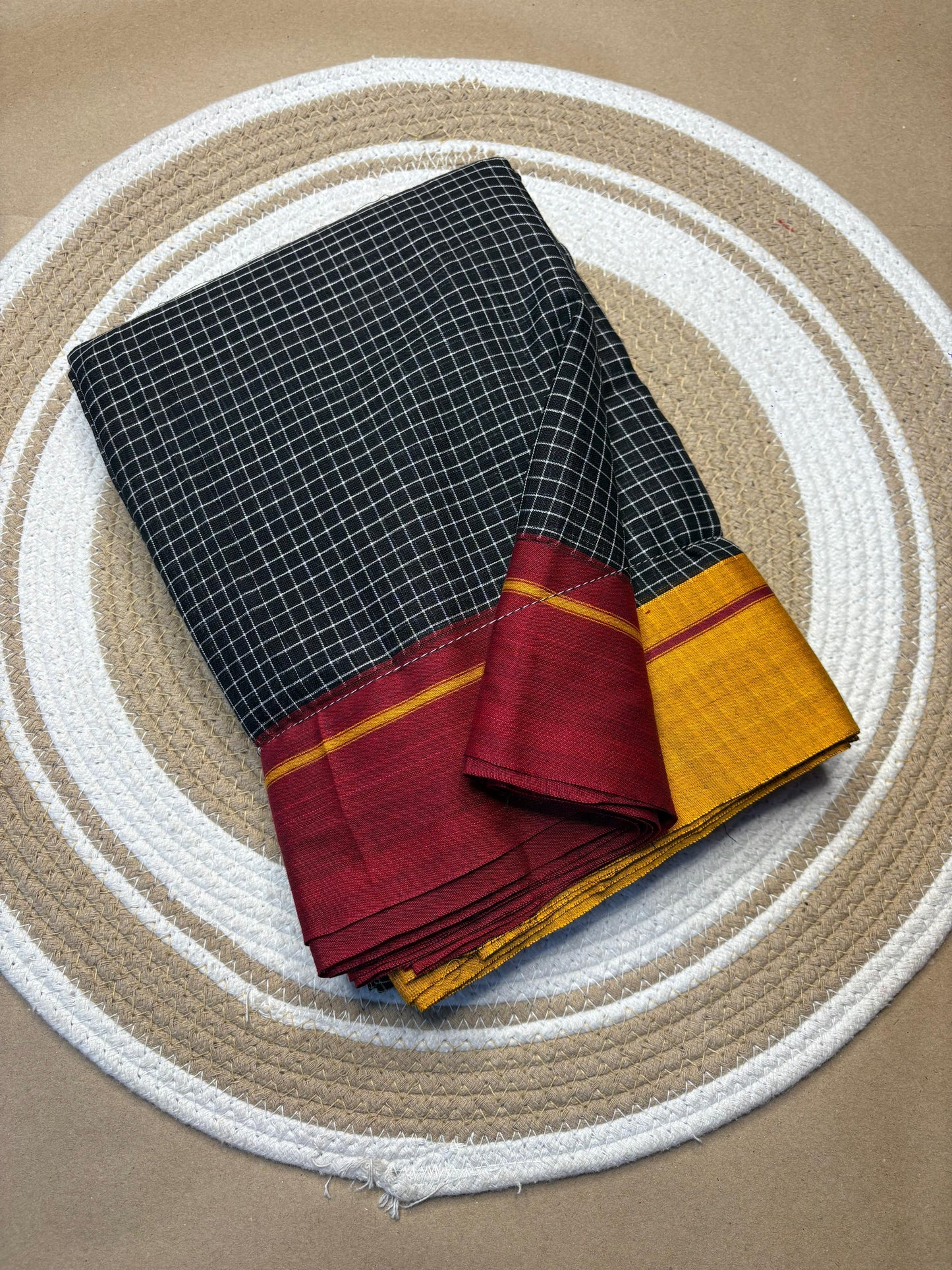 Handwoven Patteda Anchu Cotton Saree from Karnataka with Broad Double Border