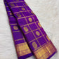 Yaanai gold-zari border on the Kathiripoo Violet Kanchipuram saree.