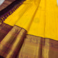 Golden Yellow Handwoven Pure Silk Kanchipuram Saree with Aubergine Korvai Border