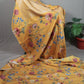 Golden yellow Kanchipuram silk saree with digitally printed gardenia floral motifs and subtle 2g traditional zari