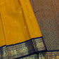 Golden Yellow Handwoven Pure Silk KanchiPattu Saree with Navy Korvai Zari Border