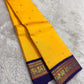 Canary Yellow and Violet Korvai Kanchi Pattu Silk Saree with Maanga Butta and Yaanai Border
