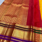 Red pallu with dense gold zari woven pattern and gold border, shipped from New Jersey USA.