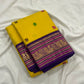 Turmeric Yellow pure silk Kanchipuram saree — full drape, purple contrast