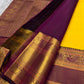 Golden Yellow Handwoven Pure Silk Kanchipuram Saree with Aubergine Korvai Border