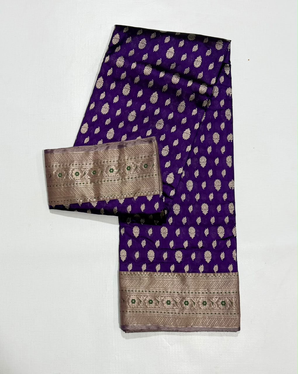 Imperial purple and antique silver butta Pattu Silk Chanderi saree