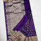 Purple handloom Chanderi saree with silver-toned buttas