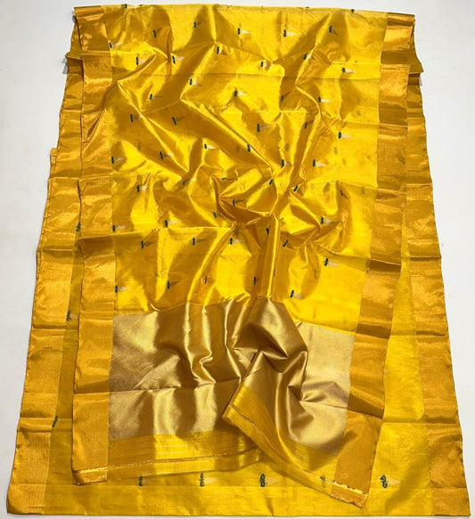Yellow pure silk Chanderi saree body with small butti motifs