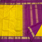 Purple pallu with zari stripes and gold zari border beside yellow silk body, shipped from New Jersey USA