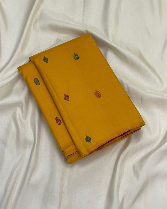 Yellow Handwoven Pure Silk Kanchipuram Saree with Silk Thread Butta Motifs
