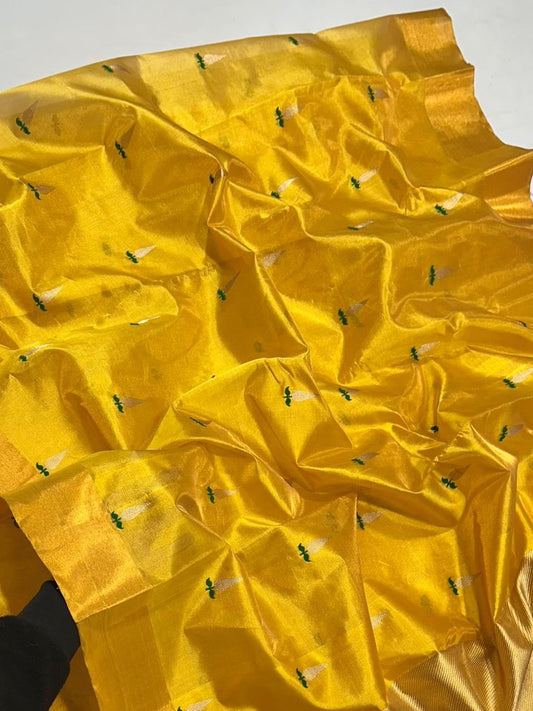 Yellow pure silk Chanderi saree body with small butti motifs
