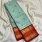 Zari Kattam Ice Blue Kanchipuram silk saree pallu