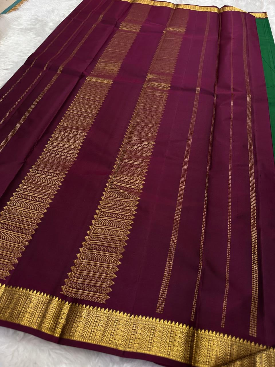 Lightweight Green Kanchipuram Silk Saree – Maroon Zari Pallu